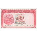 The HongKong and Shanghai Banking Corporation, $100, 31.3.1982, solid serial number VD777777, (Pick