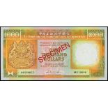 The HongKong and Shanghai Banking Corporation, $1000, specimen, 1.1.1988, serial number AK000000, (