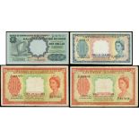 Board of Commissioners of Currency Malaya and British Borneo, group of 4 notes, (Pick 1, 3 and 8A),