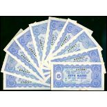 Sarawak, coupons of 5 katis of dry rubber, consecutive run of 10 pieces, 1942, serial number 442881