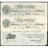 Great Britain, a pair of Bernhard forgery 5 pounds, 1937 and 1938, serial number B141 08932 and B25