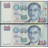 Singapore, Board of Commissioners of Currency, a pair of S$50, ND(1999, 2004), near identical prefi