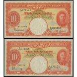 Board of Commissioners of Currency Malaya, consecutive pair of $10, 1.7.1941, serial number G/28 07