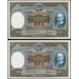 The HongKong and Shanghai Banking Corporation, a consecutive pair of $500, 11.2.1968, serial number