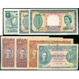 Malaya, Board of Commissioners of Currency, group of 7 notes, (Pick 8, 9, 10 and 1, 8a),