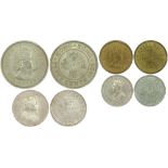 Hong Kong, mixed lot of 1933 silver, 1958-H copper nickel 5 cents, 1904 silver 10 cents, and 1963-H