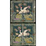 Qing Dynasty, Tong Zhi Era, a pair of Rank Badge of 1st rank civil official, square silky embroider