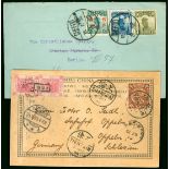 China Collections and Ranges 1899-1933 five covers and picture postcards including mixed frankings