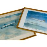 Aviation, a Concorde BAC print 37cm x 50cm together with 4 airliner prints, Hawker Siddeley