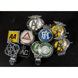 Motoring, a collection of AA and RAC badges, including three 1950/60,s AA and a square 1970 badge