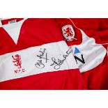 Middlesbrough FC, signed Stuart Downing No 19 shirt red/white trim Garmin L, light blue shirt and