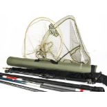 Angling Equipment, a Zebco keep net bag and two Keep nets, Brollnets bag and Specimen landing net,