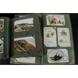 Postcards albums, a collection of approx 500 cards in two vintage albums from the early 1900's,