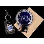 Motoring, a Lancia Motor Club, circular badge bar badge in chrome and blue enamel together with a