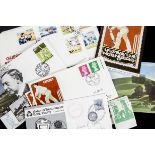 Ephemera stamps, a collection of first day covers and loose stamps, mostly on a cricket theme UK but