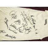 England Rugby, Scrumpy Jack brown/cream halved shirt signed by an England team that includes