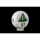 Motoring Globe, Jet 97 green logo across front, flat circular globe with 97 in green on sides,