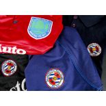 Reading FC shirts, ten with logos, yellow (Westcoast) 42/44, white (Westcoast) L, dark blue (