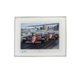 Motor Racing, Nicholas Watts " The Red Line" artist original signed print c1985, depicting the newly