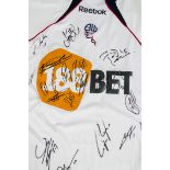 Football, two signed shirts, one Bolton Wanderers white/black trim Reebok 188 BET Logo XXl (16