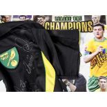 Norwich City FC, signed Champions poster plus autographed black short sleeved shirt green trim,