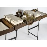 Motoring Picnic Case, a vintage 1930/40's Sirram folding fitted table picnic case, in brown, with