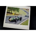 Motoring Roy Nockolds, 1911-1979, oil on board, 22cm x 29cm, Jim Clark's Brabham No 5 on race