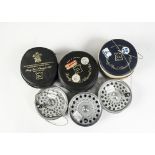 Angling Equipment, three Hardy Marquis 3. 1/2", spare spools, together with line and three hardy zip