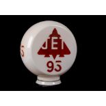 Motoring Globe, Jet 93 red logo across front and back, flat circular globe with pink ground colour,