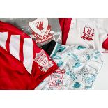 Liverpool, three shirts, red/white quarters, S, green /white patterned L, Shankley sweatshirt XL