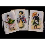 Cigarette Silks, National Costume and Flags, three postcard sized silks depicting England,