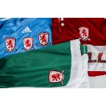 Middlesbrough FC, nine shirts, one green short M plus signed kit promo poster, six short sleeved,