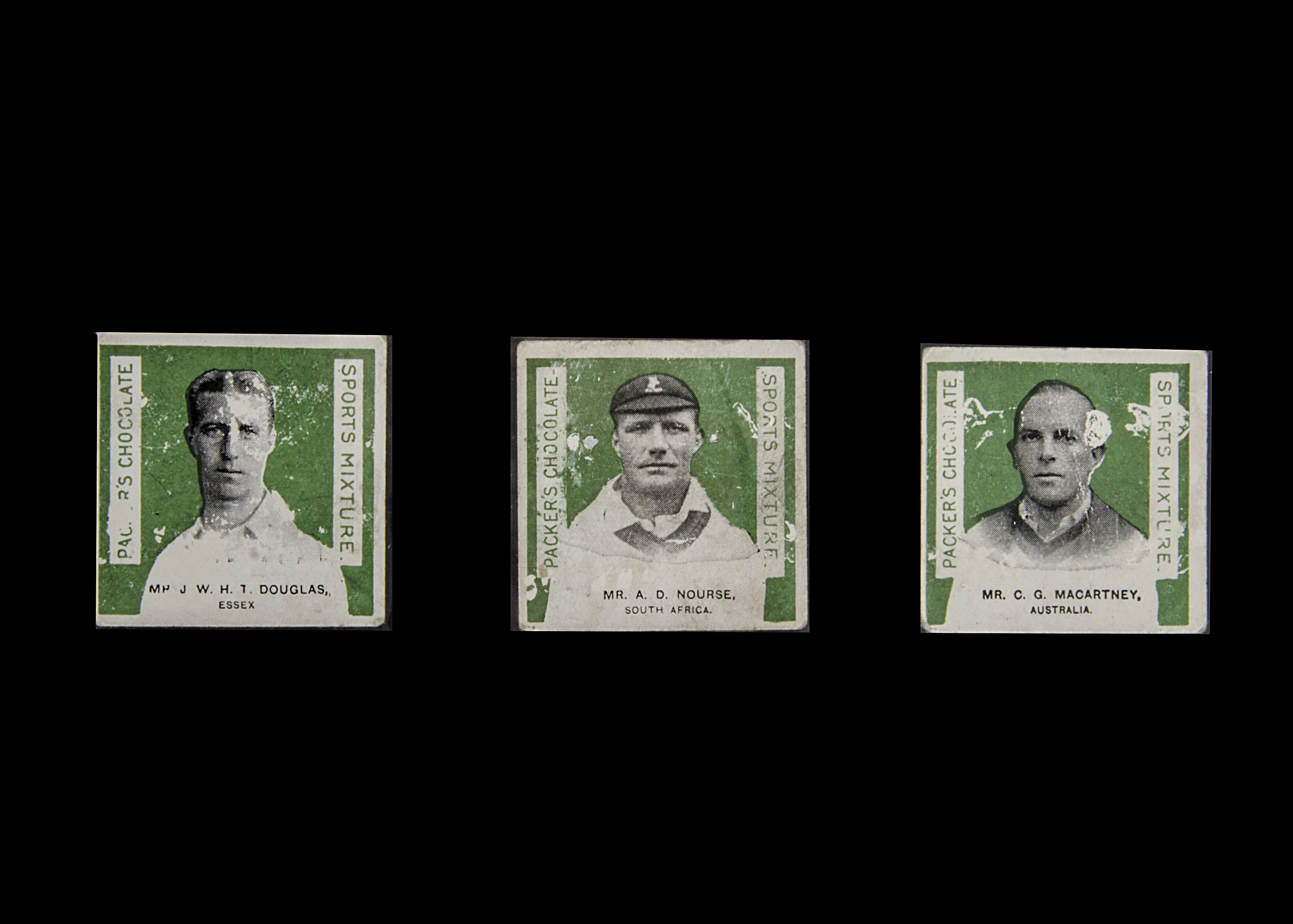 Trade Cards Cricket, Packer's Chocolate, Footballers/Cricketers, 'K' size, five type cards, Douglas,