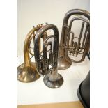 Instruments, euphonium and two horns with one case all have some damage A/F