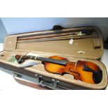 Violin, 13" in good condition with no obvious cracks pr marks unstamped with bow and case