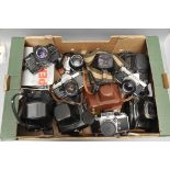 A Selection of Various SLR Cameras, including Olympus OM-2n, Yashica FX-D, Zenit 3M and more (a