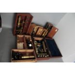 Student Microscopes, a quantity of early examples, each cased (1 Tray)