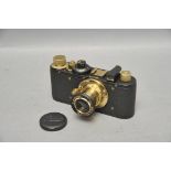 A Russian Leica Copy, black and gold, with 'Leitz Elmar' f/3.5 50mm lens