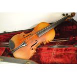 Violin, full size some internal repairs required stamped Antonius inside with hard case and bow that