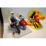 Wallace & Gromit, art figure on motor cycle and sidecar together with The Simpsons Radioactive &