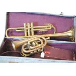 Trumpet/Bugle, two instruments, bugle class A Boosey & Co in reasonable condition, trumpet
