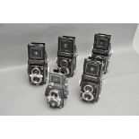 Five Yashica TLR Cameras, including Yashica Mat, Yashica 635, Yashica 44 and two Yashica C (5)