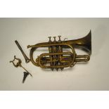 Cornet, brass stamped Hors Concours Paris in reasonable condition, with incorrect case