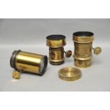 Three Brass Petzval Lenses, two with Waterhouse stop slots, all un-marked (3)