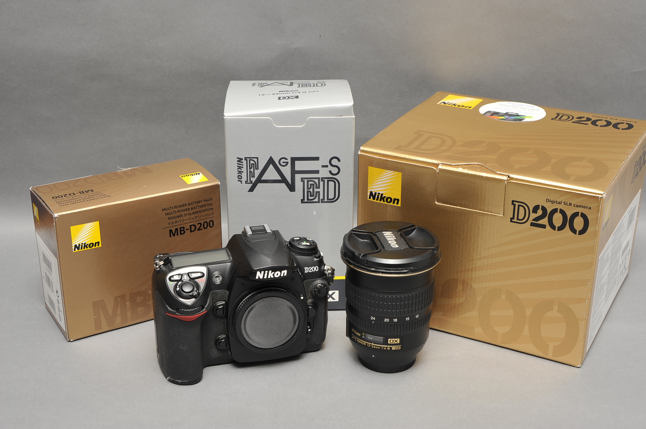 A Nikon D200 Digital SLR Camera, with Nikkor AF-S ED G f/4 12-24mm lens and MB-D200 battery grip,