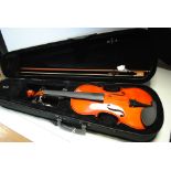 Violin, full size in good condition with no marks stamped Freedom model no; MI/V 4/4, with bow and