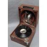 A Decca Portable Gramophone, incorrect motor, with one Edison disc