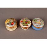 Two Bilston and Battersea Enamels boxes, plus a Crummles example, various themes (3)