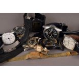 A collection of wristwatches, watch parts, and travel clocks (parcel)