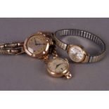 A 9 ct gold lady's wristwatch with gold strap, together with another 9ct gold lady's wristwatch, and